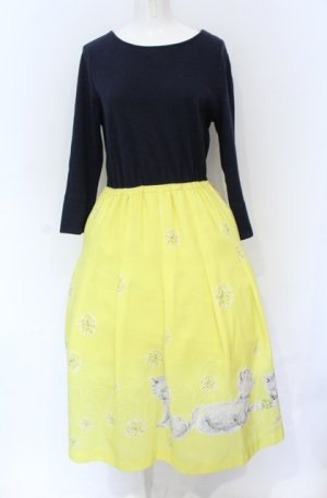 画像: Franche Lippee / オリプリポンポンキャットワンピース M ネイビー×イエロー O-25-05-31-2003-LO-OP-OW-OS
