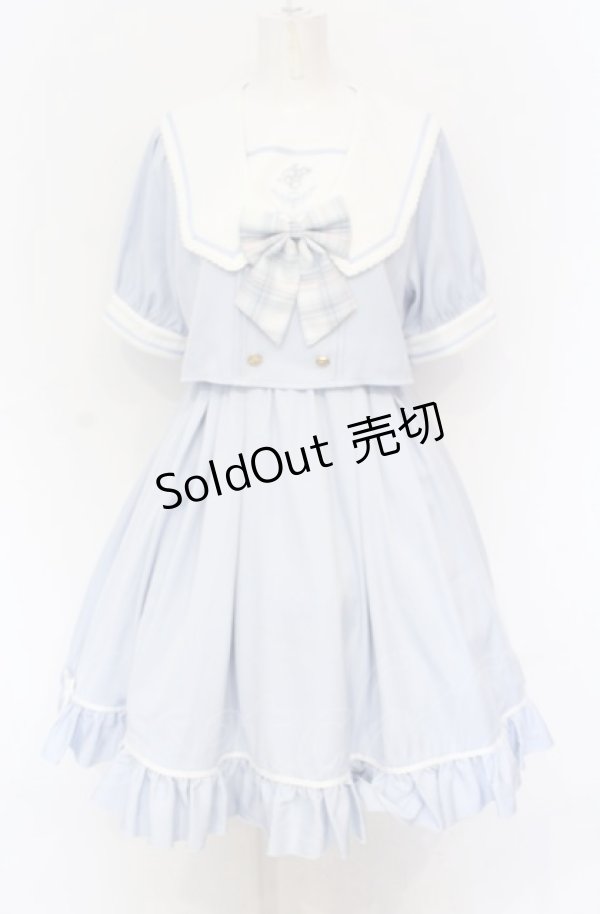 画像1: Amavel / Twinkle Plaid セットアップ風セーラーワンピース F サックス O-25-05-31-2024-CA-OP-OW-OS (1)