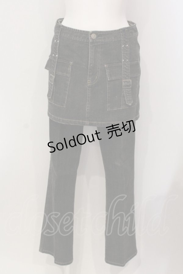 画像1: 【SALE】PINK HOUSE / ミニスカート付きデニムパンツ M クロ O-25-05-31-018-LO-SK-OW-ZT095 (1)