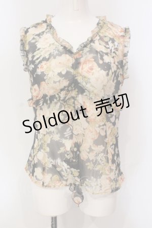 画像: 【SALE】PINK HOUSE / ラッフルフリルシフォンノースリーブトップス  クロ O-25-05-31-031-LO-TO-OW-ZT374