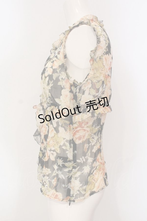 画像2: 【SALE】PINK HOUSE / ラッフルフリルシフォンノースリーブトップス  クロ O-25-05-31-031-LO-TO-OW-ZT374 (2)