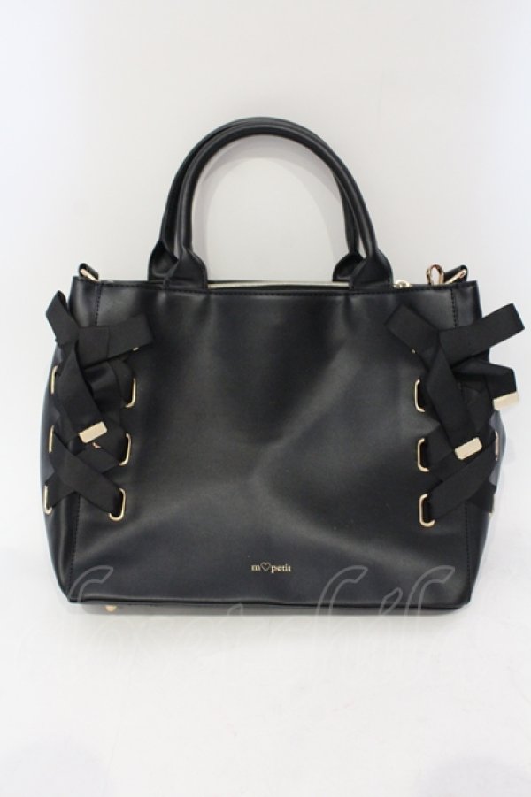 画像1: m petit by misako / AMレースアップ 2WAY トートバッグ  クロ O-25-06-03-036-LO-BG-IG-OS (1)