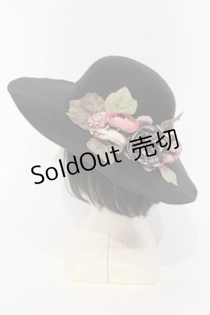 画像: axes femme / フラワーブーケつば広帽  クロ O-25-06-03-043-AX-AC-IG-OS