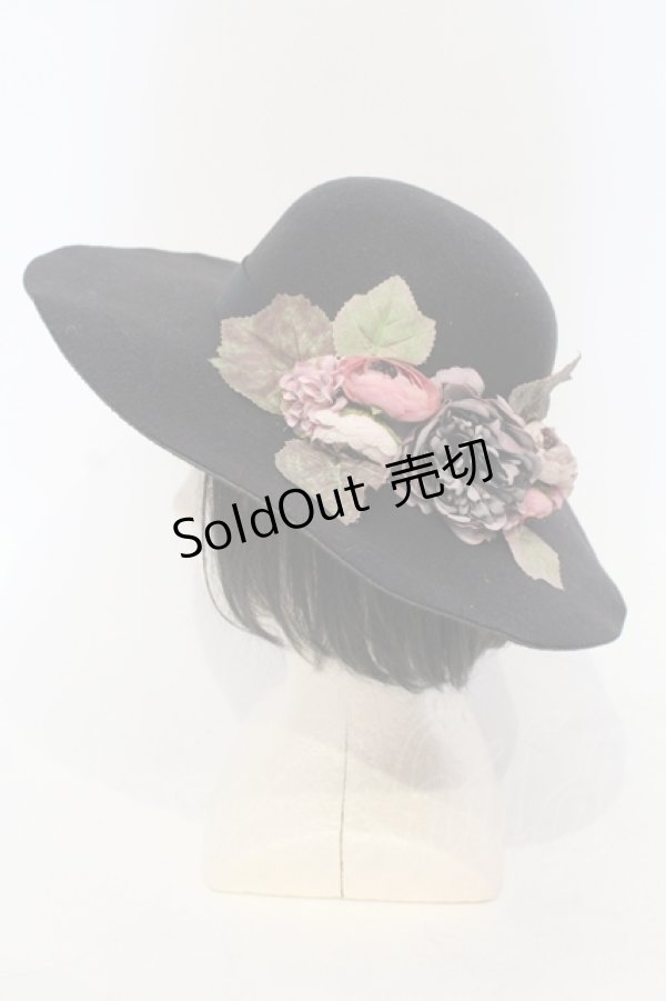 画像1: axes femme / フラワーブーケつば広帽  クロ O-25-06-03-043-AX-AC-IG-OS (1)