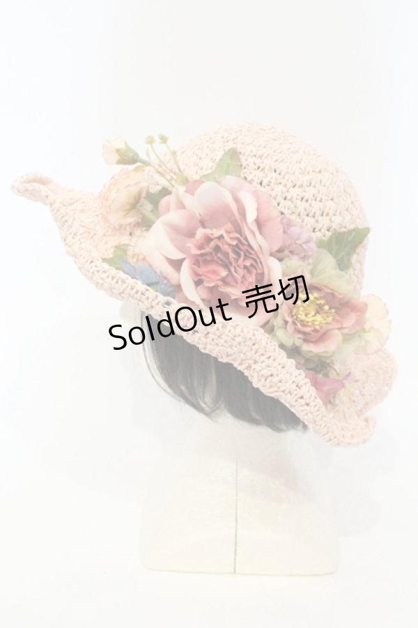 画像1: axes femme / 造花ストローハット  ピンク O-25-06-03-045-AX-AC-IG-OS (1)