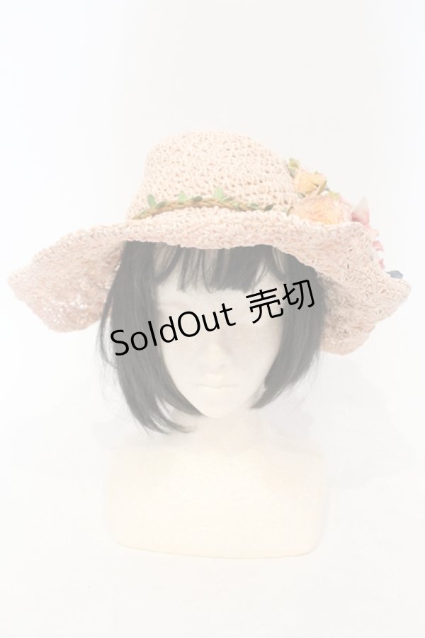 画像2: axes femme / 造花ストローハット  ピンク O-25-06-03-045-AX-AC-IG-OS (2)
