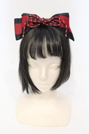 画像: Amavel / おもひでの玩具箱和風リボンカチューシャ  クロ×ワイン O-25-06-03-051-CA-AC-IG-OS