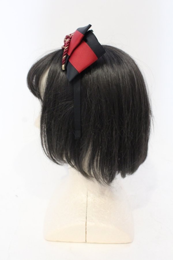 画像3: Amavel / おもひでの玩具箱和風リボンカチューシャ  クロ×ワイン O-25-06-03-051-CA-AC-IG-OS (3)