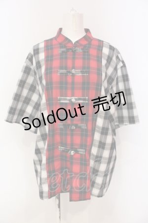画像: Candy Stripper / CHECK COMBINED CHINA SHIRT  レッド×ブラック O-25-06-03-013-PU-TO-OW-ZY
