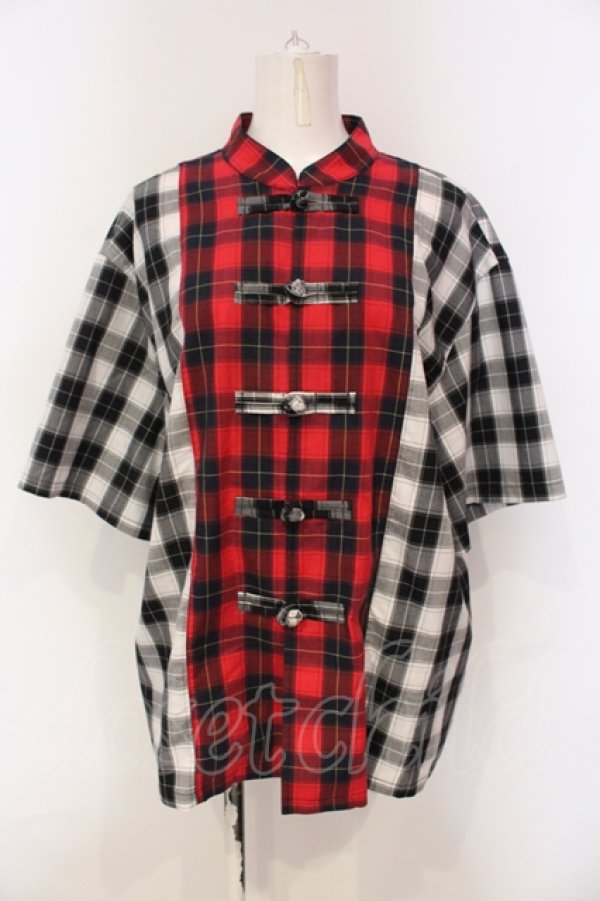 画像1: Candy Stripper / CHECK COMBINED CHINA SHIRT  レッド×ブラック O-25-06-03-013-PU-TO-OW-OS (1)