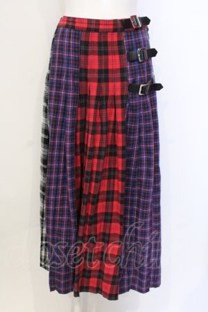画像: Candy Stripper / CHECK BLOCKING PLEATS スカート  レッド×ネイビー O-25-06-03-009-PU-SK-OW-OS