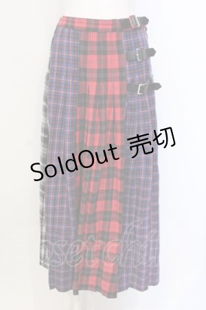 画像: Candy Stripper / CHECK BLOCKING PLEATS スカート  レッド×ネイビー O-25-06-03-009-PU-SK-OW-OS