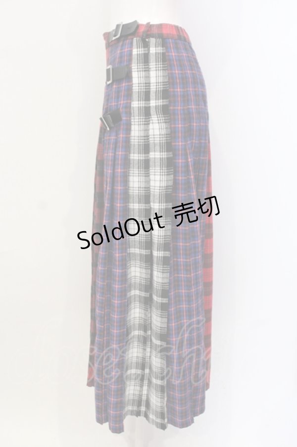 画像2: Candy Stripper / CHECK BLOCKING PLEATS スカート  レッド×ネイビー O-25-06-03-009-PU-SK-OW-OS (2)