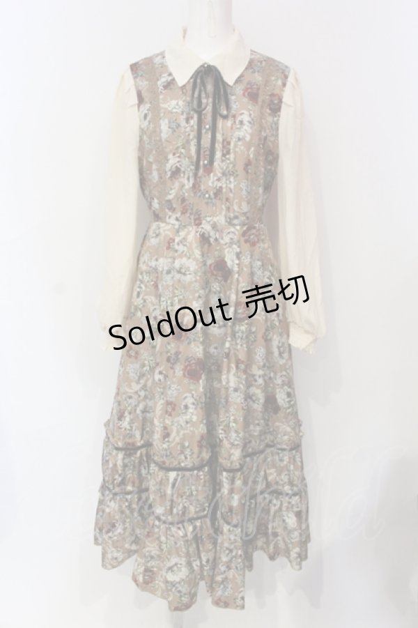 画像1: axes femme / クラシカルフラワーワンピース/ミュルーズ染織美術館コラボ F ブラウン O-25-06-07-047-AX-OP-IG-ZT145 (1)