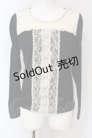 画像: axes femme / パール付きバイカラープルオーバー M クロ×アイボリー O-25-06-07-020-AX-TO-IG-OS