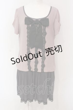 画像: axes femme / レースリボンシフォン切り替えワンピース M チャコール×ピンクベージュ O-25-06-07-025-AX-OP-IG-OS