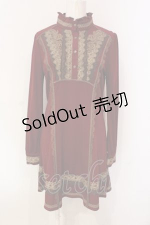 画像: OZZ ANGELO / モチーフレーススタンドネックワンピース  ボルドー O-25-06-09-044-OO-OP-IG-OS