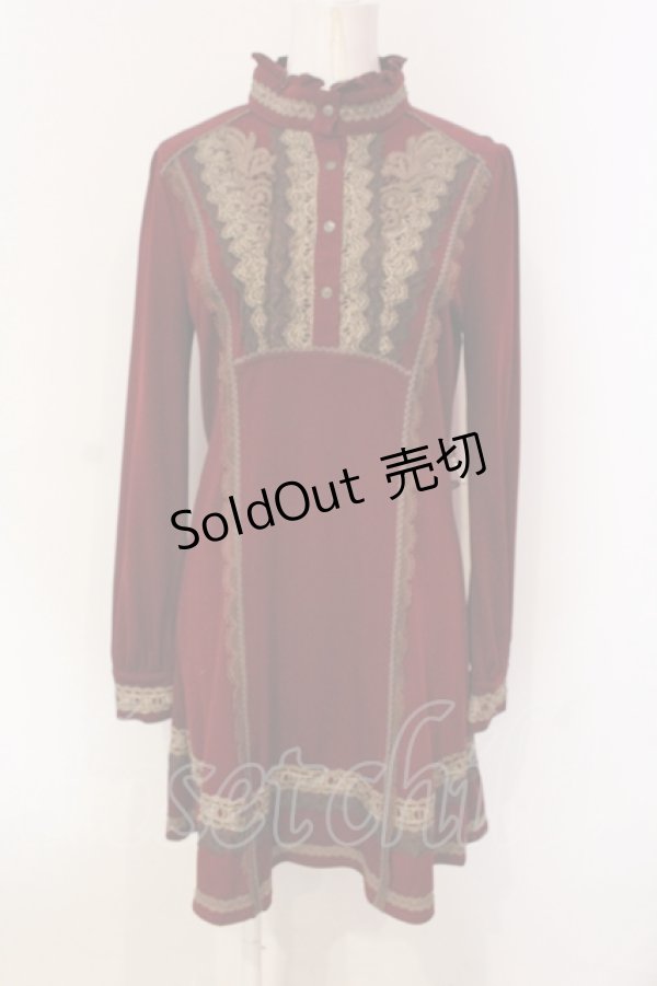 画像1: OZZ ANGELO / モチーフレーススタンドネックワンピース  ボルドー O-25-06-09-044-OO-OP-IG-OS (1)