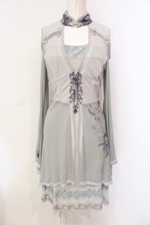 画像: Ozz oneste / メッシュスリーブオフショルチャイナワンピース  グレー O-25-06-09-045-OO-OP-IG-OS