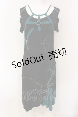 画像: Ozz Croce / 配色ハーネス風ワンピース  ブラック×グリーン O-25-06-09-051-OO-OP-IG-OS