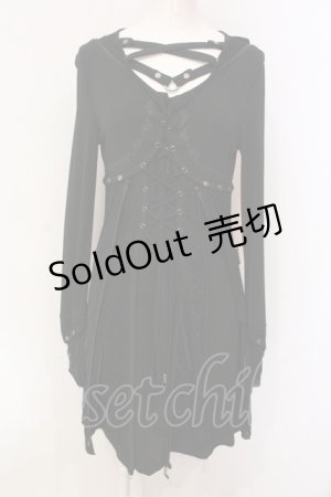 画像: Ozz Croce / クロスネックフロントレースアップワンピース  ブラック O-25-06-09-057-OO-OP-IG-OS