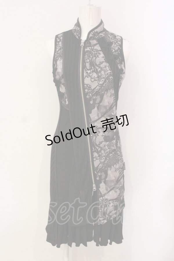 画像1: Ozz oneste / 和柄切替ノースリーブワンピース  ブラック O-25-06-09-068-OO-OP-IG-OS (1)