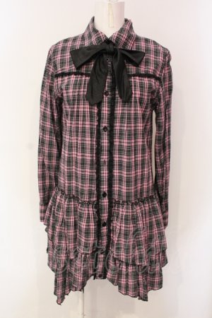 画像: ALGONQUINS / ティアードシャツワンピース  ピンク×ブラックチェック O-25-06-09-073-AL-OP-IG-OS
