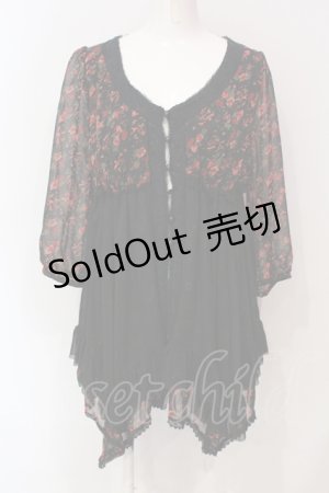 画像: axes femme / 花柄シフォンチュニック M クロ×アカ O-25-06-10-001-AX-TO-IG-OS