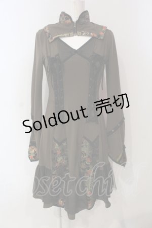 画像: Ozz oneste / ジャガード切り替え胸開きワンピース  ブラウン O-25-06-10-041-OO-OP-OW-ZY