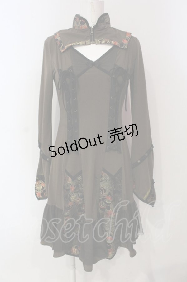 画像1: Ozz oneste / ジャガード切り替え胸開きワンピース  ブラウン O-25-06-10-041-OO-OP-OW-ZY (1)