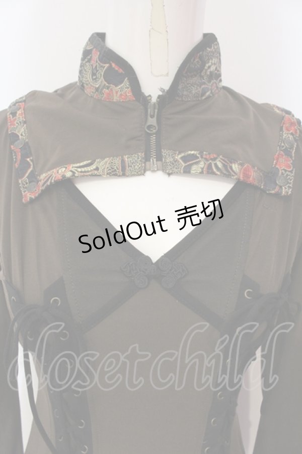 画像2: Ozz oneste / ジャガード切り替え胸開きワンピース  ブラウン O-25-06-10-041-OO-OP-OW-ZY (2)