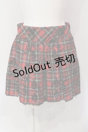 画像: Secret Honey / チェック×フロッキープリントバックリボンスカート 2 アカ O-25-06-10-046-CA-SK-IG-OS