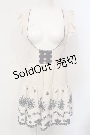 画像: LIZ LISA / 刺繍スカラップサスペンダースカート  アイボリー×ネイビー O-25-06-10-055-LO-SK-IG-ZY