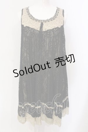 画像: axes femme / フラワー編みプリーツワンピース M クロ×生成り O-25-06-10-008-AX-OP-IG-OS