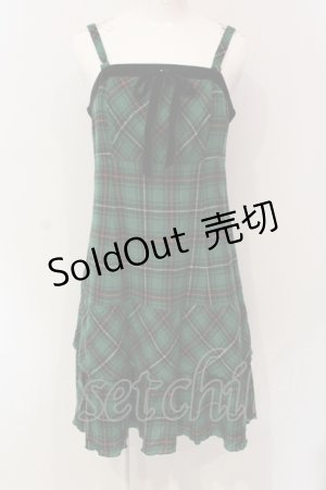 画像: Emily Temple cute / 別珍リボンチェックキャミワンピース M グリーン O-25-06-10-068-ET-OP-OW-ZT467
