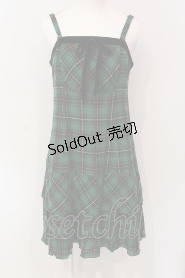 画像1: Emily Temple cute / 別珍リボンチェックキャミワンピース M グリーン O-25-06-10-068-ET-OP-OW-ZT467 (1)