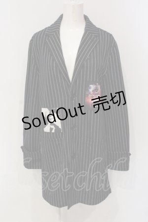 画像: KMK / パッチストライプミディテーラードジャケット M ブラック O-25-06-10-069-PU-JA-YM-OS