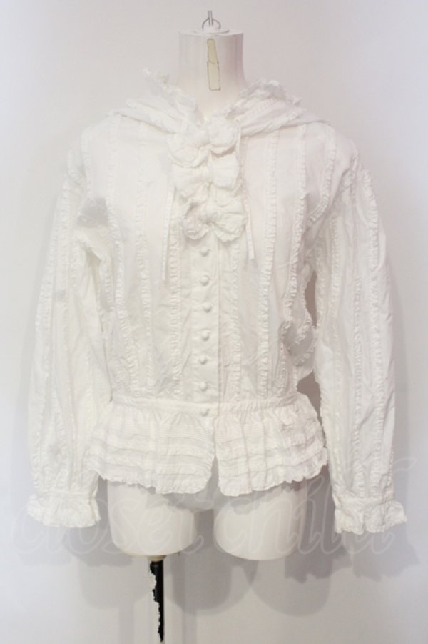 画像1: KANEKO ISAO / ピコフリル使いフード付きブラウス  シロ O-25-06-10-088-EL-BL-OW-ZT425 (1)