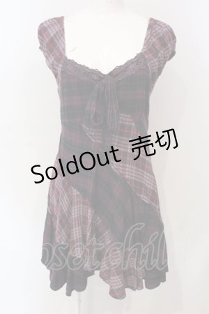 画像: axes femme / チェックパッチワークワンピース M パープル系 O-25-06-10-015-AX-OP-IG-OS