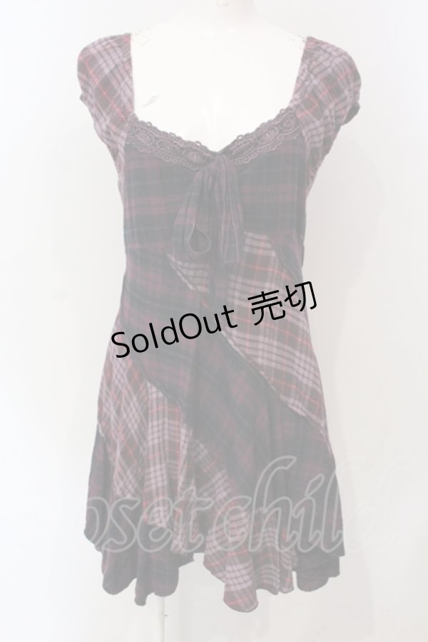 画像1: axes femme / チェックパッチワークワンピース M パープル系 O-25-06-10-015-AX-OP-IG-OS (1)