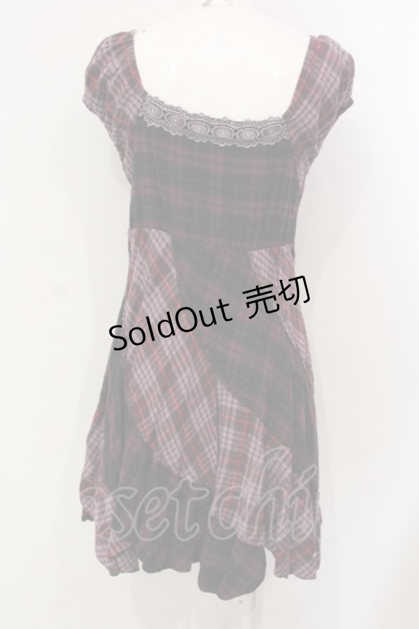 画像2: axes femme / チェックパッチワークワンピース M パープル系 O-25-06-10-015-AX-OP-IG-OS (2)