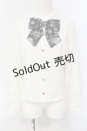 画像: axes femme / ジャカードリボン付ブラウス  生成り×クロ O-25-06-12-046-AX-BL-IG-OS