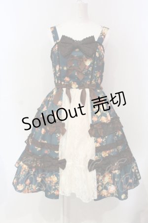 画像: axes femme kawaii / アンティークローズ柄ジャンパースカート M グリーン O-25-06-12-005-AX-OP-OW-OS