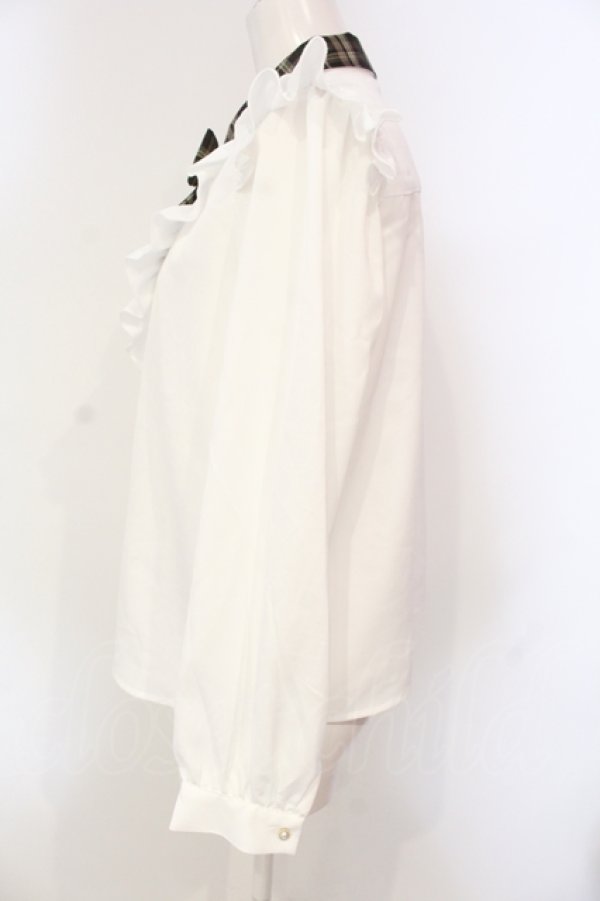 画像2: axes femme / リボン付配色襟デザインブラウス  シロ×ブラウン O-25-06-12-057-AX-BL-IG-OS (2)