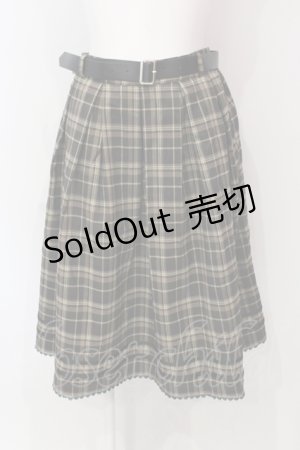 画像: axes femme / ベルト付ボックスタックスカート  ブラウン×グリーン O-25-06-12-059-AX-SK-IG-OS