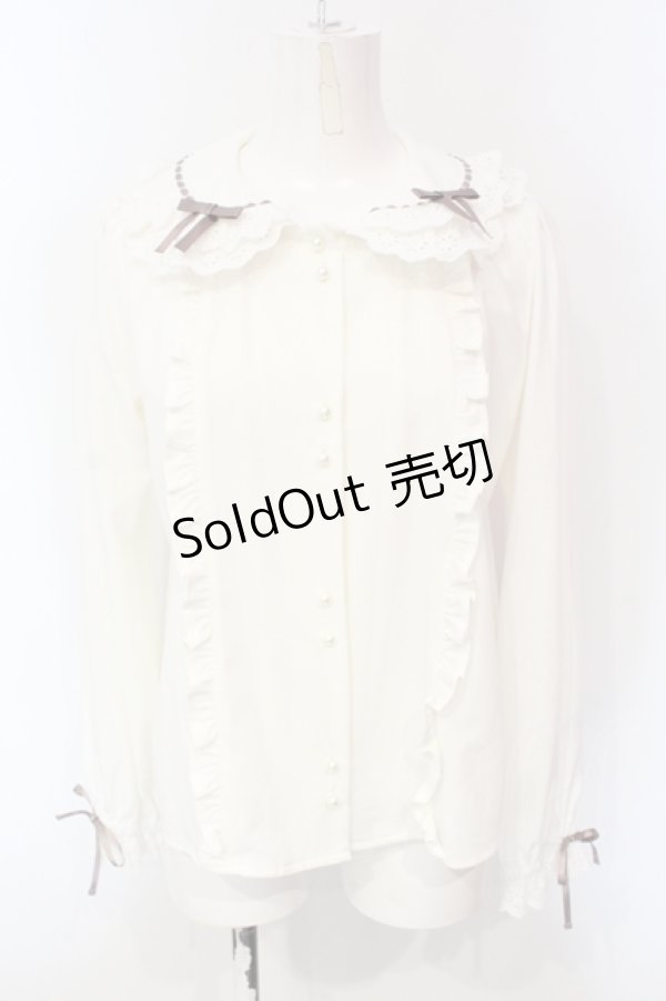 画像1: Ank Rouge / ハシゴリボンレース衿ブラウス M シロ×ブラウン O-25-06-12-063-CA-BL-OW-OS (1)