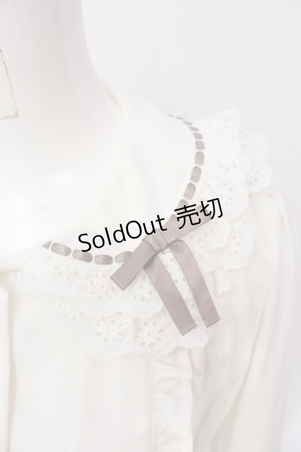 画像2: Ank Rouge / ハシゴリボンレース衿ブラウス M シロ×ブラウン O-25-06-12-063-CA-BL-OW-OS (2)