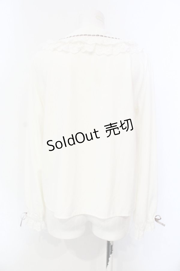 画像4: Ank Rouge / ハシゴリボンレース衿ブラウス M シロ×ブラウン O-25-06-12-063-CA-BL-OW-OS (4)