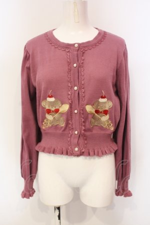 画像: axes femme kawaii / クマパフェ刺繍ニットカーデ M ピンク O-25-06-12-078-AX-TO-OW-OS