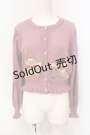 画像: axes femme kawaii / クマパフェ刺繍ニットカーデ M ピンク O-25-06-12-078-AX-TO-OW-OS